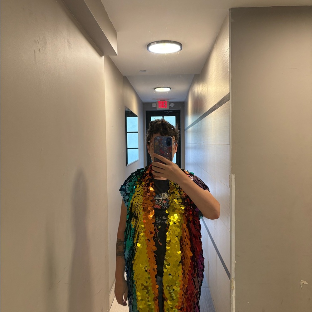 Colorful Rainbow Sequin Party Cape Jacket - Picture 6 of 8